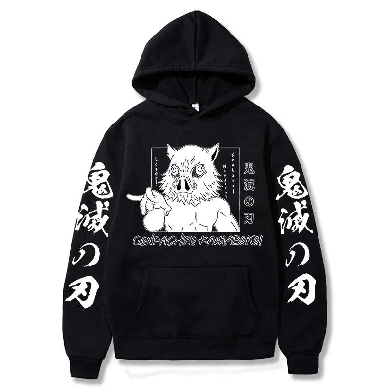 Demon Slayer Inosuke Hashibira Hoodies Anime Kimetsu No Yaiba Hooded Cute Kawaii Oversized Hoody Tops Men Women Sweatshirts