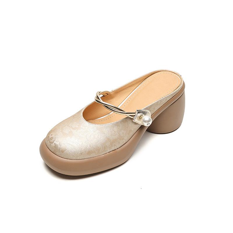 Baotou Half Slippers Women's Summer Half-care Women's Shoes Wear Sandals New Chinese Style Shoes Thick Heels High Heels