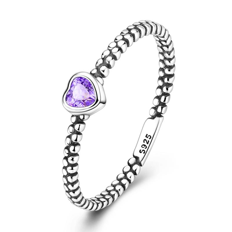 925 Sterling Silver Rings Sparking Purple White Pink Blue Zircon LOVE Wedding Ring Women Engagement Jewelry Anniversary Gifts