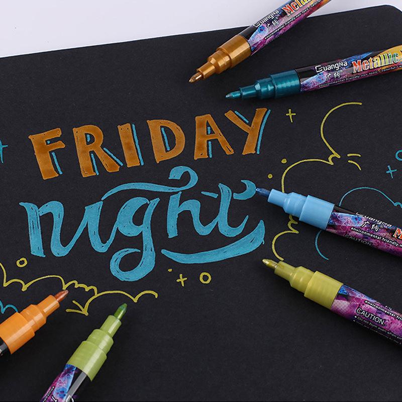 24 цвета Металлические маркеры Ручки с очень тонким кончиком Художественные перманентные маркеры Живопись для открыток Подпись Надпись Металлические маркеры Набор DIY Рисование