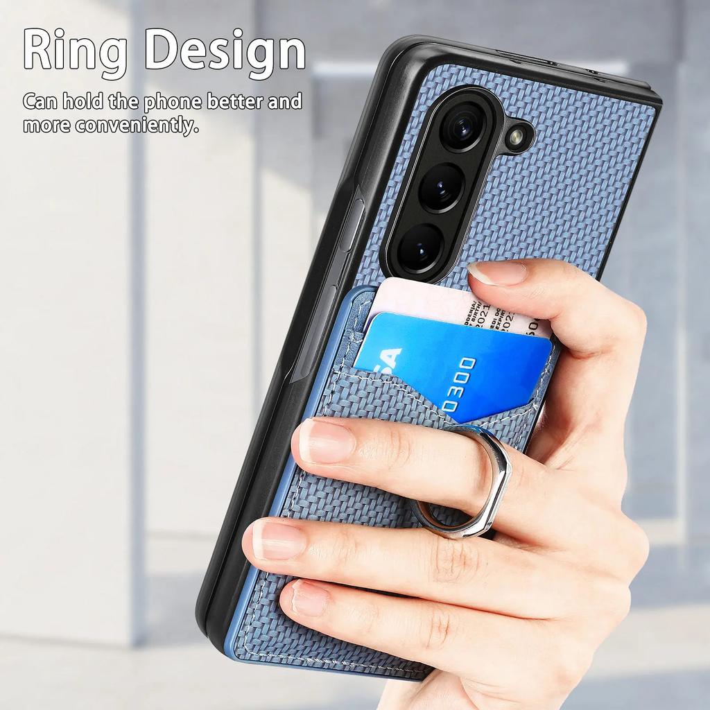 Карточки-держатели для колец, слот для карт, кошелек-чехол для Samsung Galaxy Z Fold 5 4 3 5G Fold4 Fold5, подставка, углеродное волокно, магнитная сумка, тонкая крышка