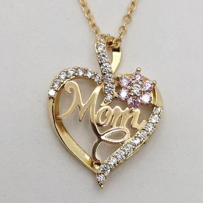 Подвеска Love Mom Flower Circon Heart на ключицу, цепочка, ожерелье