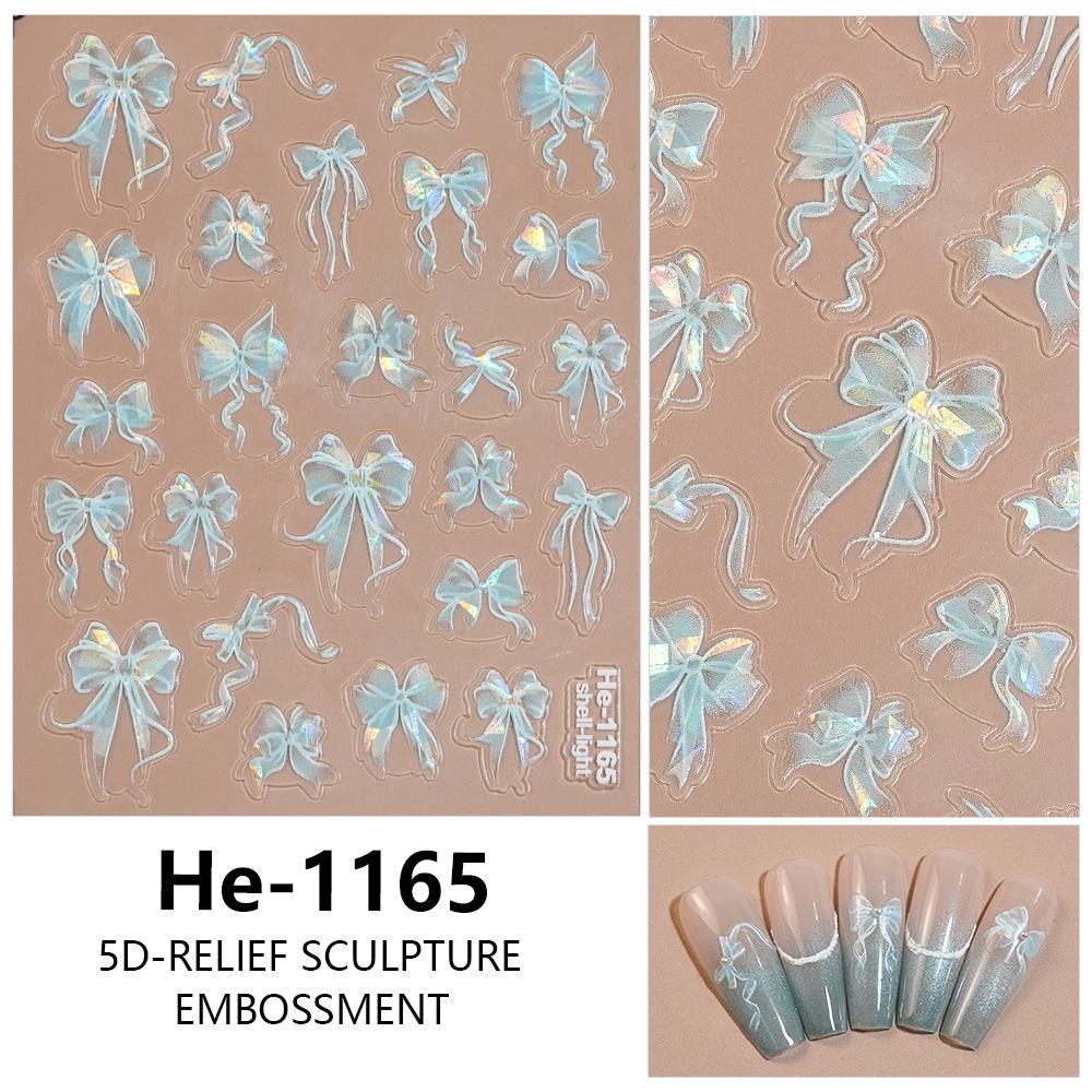 Красные 5D Тисненые Наклейки для Ногтей с Бантиком - He-1167