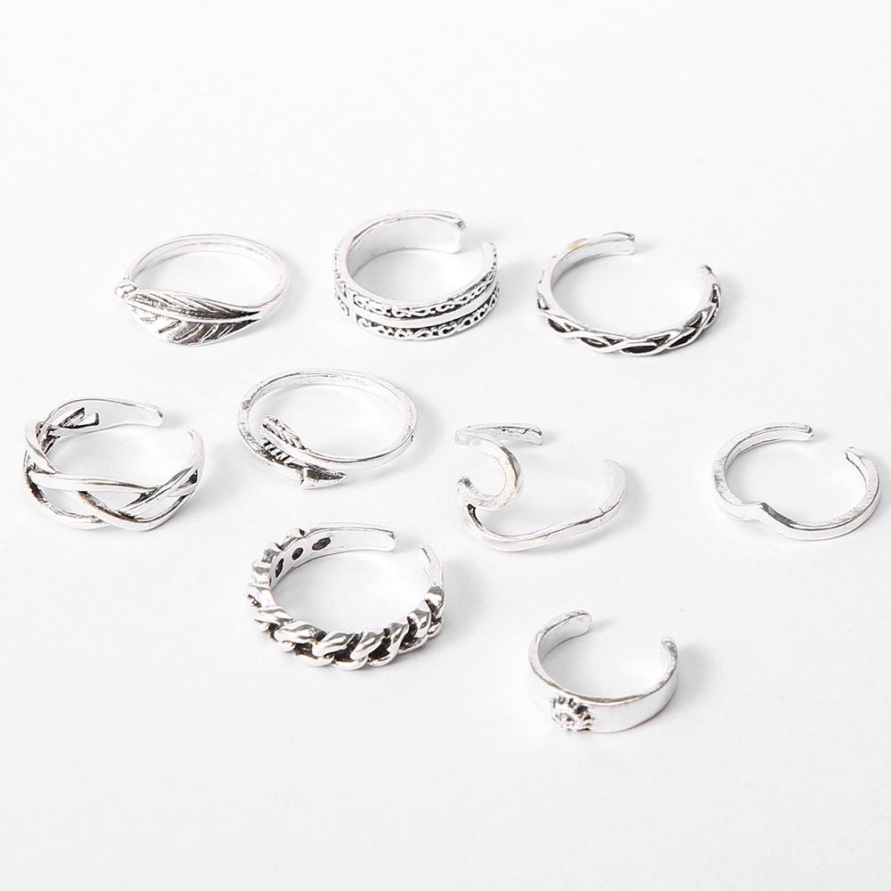 9 шт. Пляжное кольцо-сердце Летнее кольцо на фалангу Кольцо для пальца ноги Украшения для ног Набор колец для пальцев ног