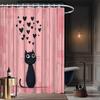 Шторка для душа «Черный кот» - Милый кот с большими глазами и парящие сердца на розовом фоне, 12 крючков, Игривый декор для ванной