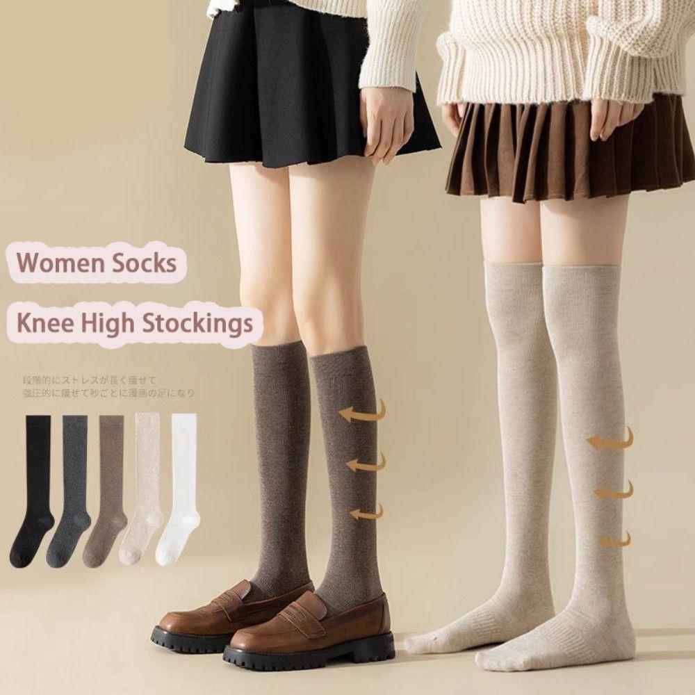 Cotton Stockings Knee High Women Hosiery Solid Color Women Long Socks Ladies Girls