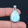 Подвеска из натурального драгоценного камня Ларимар, серебро 925 пробы, форма груши 24X16 мм, подвеска ручной работы, ювелирный подарок на День святого Валентина