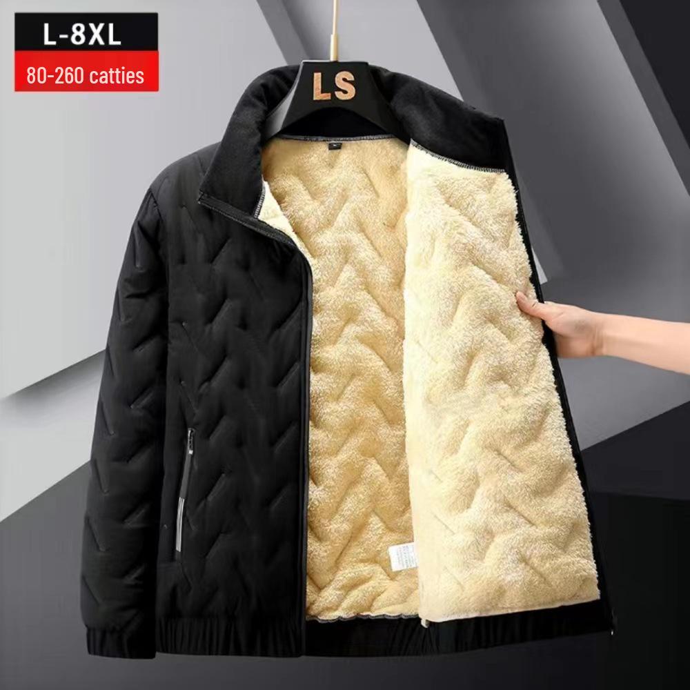 Men's Thick Winter Fleece Cotton Jacket - Large, Loose Fit