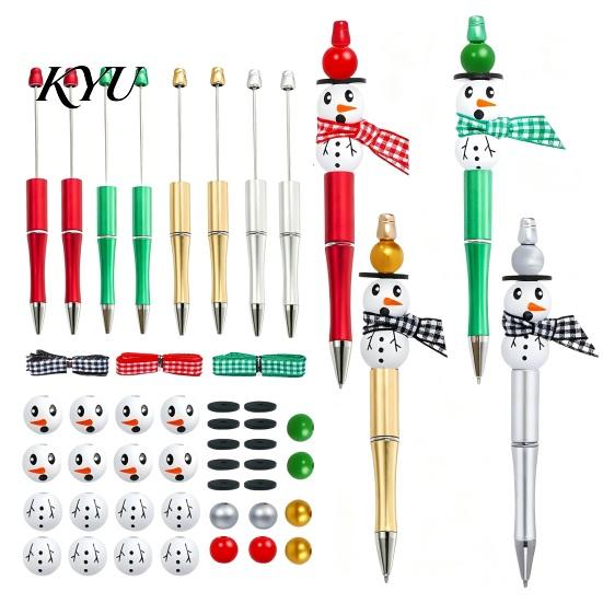 Winter Theme Stationery Supplies 8PCS Christmas DIY Beadable Pens Kit, Snowman Wooden Beads Stationery, Creative Office Desk Accessories Smooth