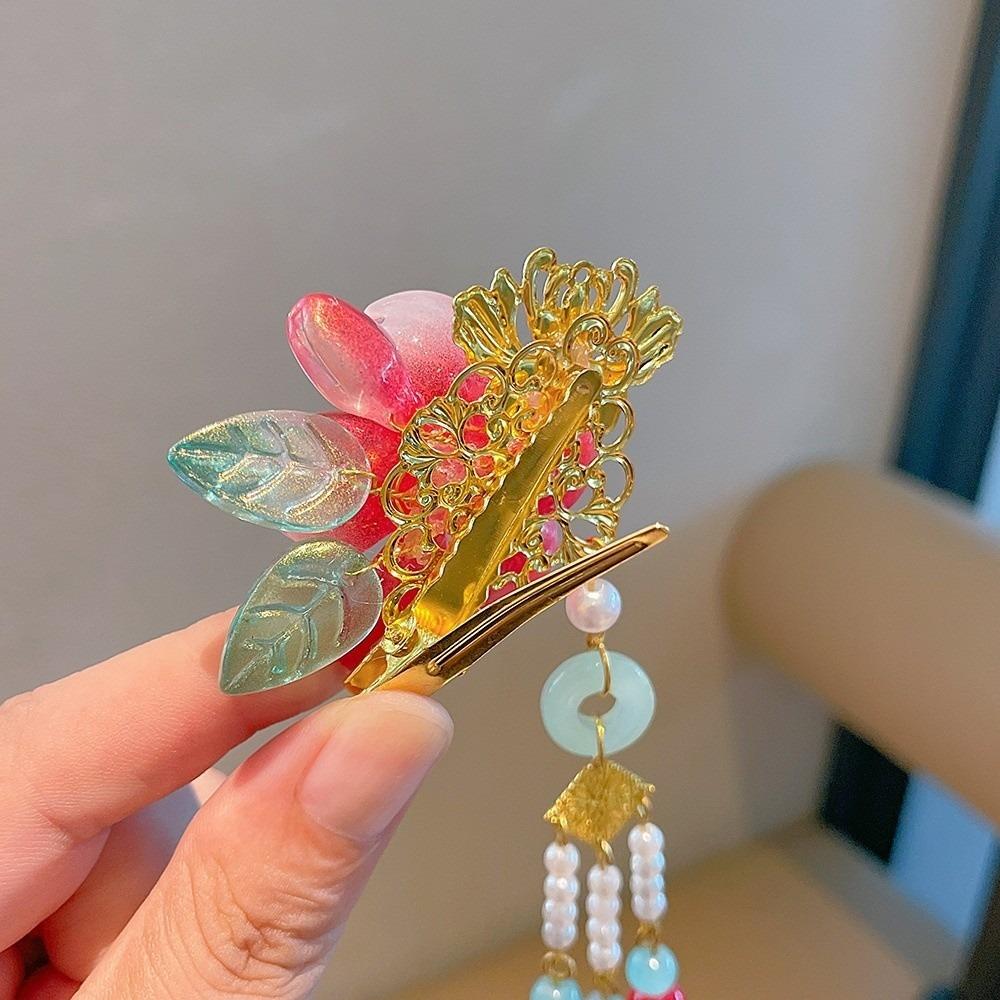 1 Pair Floral Tassel Pearl Bunny Hair Clips Vibrant Color Fairy Hairpins Hanfu Hair Clips Festival