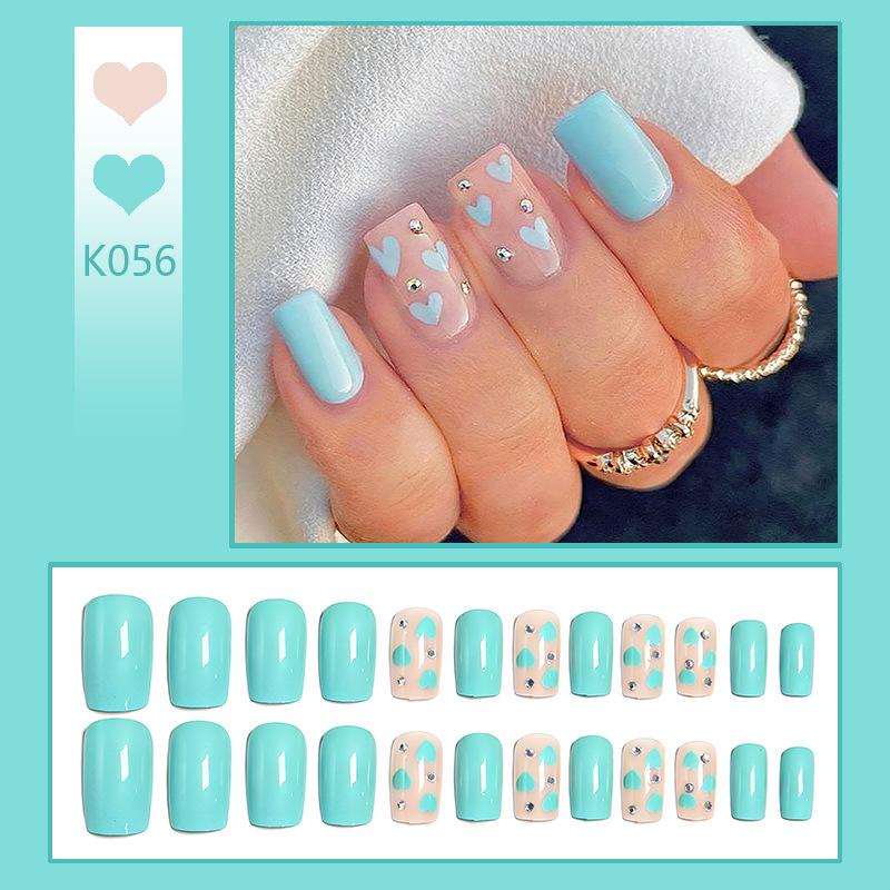 Wear Nails Fresh Green Love Diamond European And American Ins Style Fake Nails Short Manicure Stickers