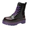Женские ботильоны 2025 Новые женские ботинки на платформе Модные из натуральной кожи Фиолетовые Повседневные Мотоциклетные Роскошные туфли