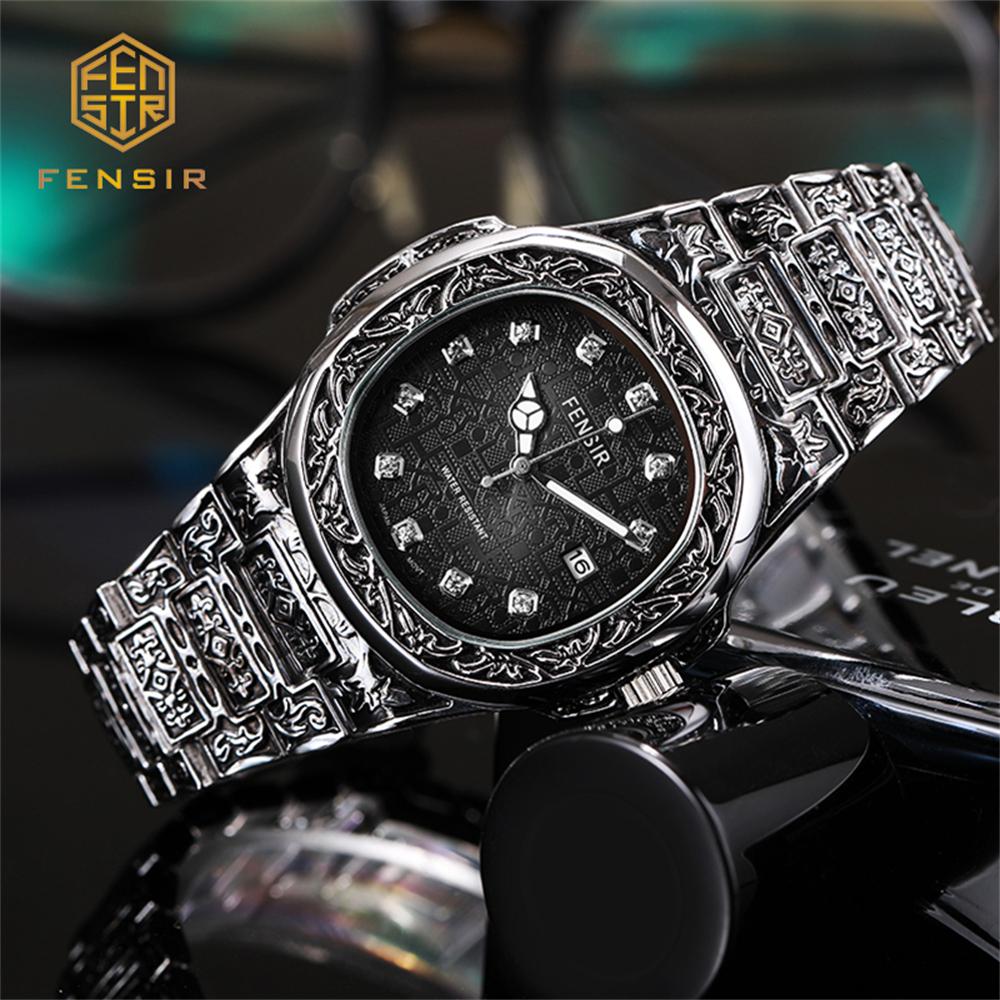 Весна 2025 Новые Мужские Роскошные Деловые Наручные часы из нержавеющей стали Винтажные Часы с кварцевым механизмом с резными узорами для мужчин Relogio