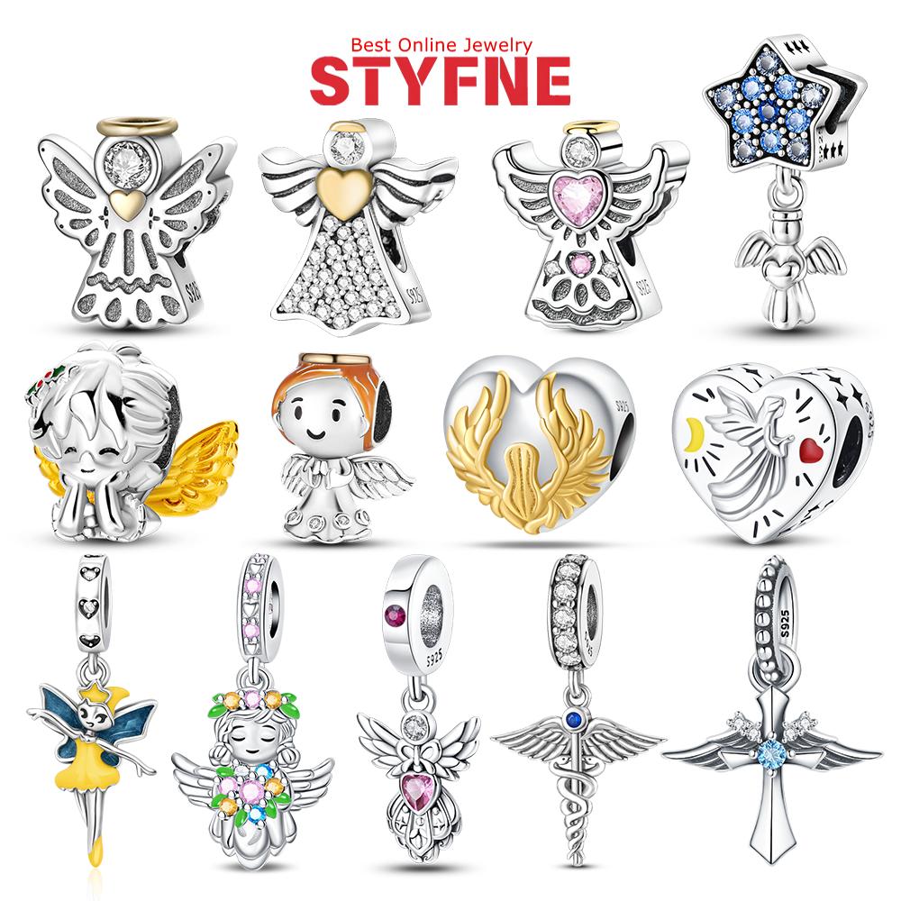 New Silver 925 Angel Sculpture Charms Heart Beads Fit Bracelet for Women Jewelry Party Beads DIY Fine Jewelry Gifts