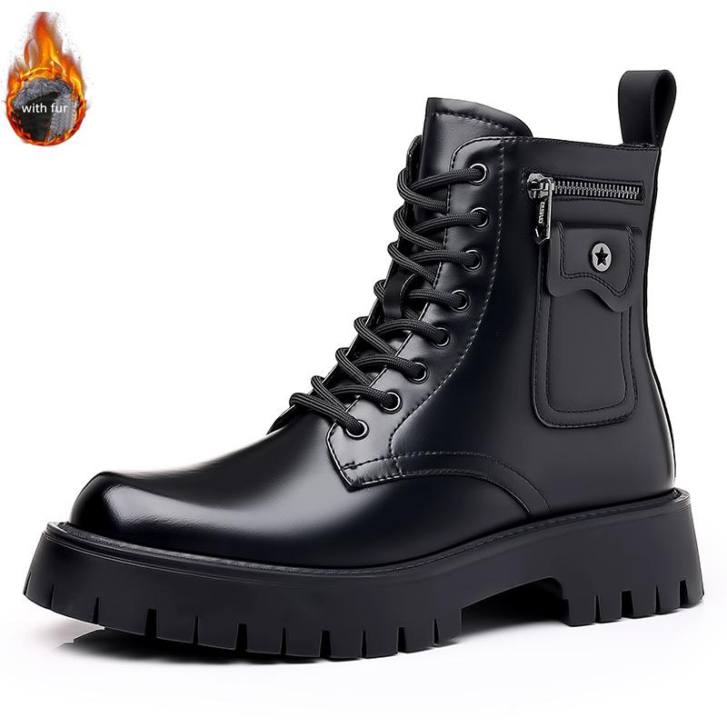 High Quality Men White Boots 2024 Fashion Zip Design Men's Leather Boot Anti-slip Lace-up Man Platform Boots Botas Para Hombre