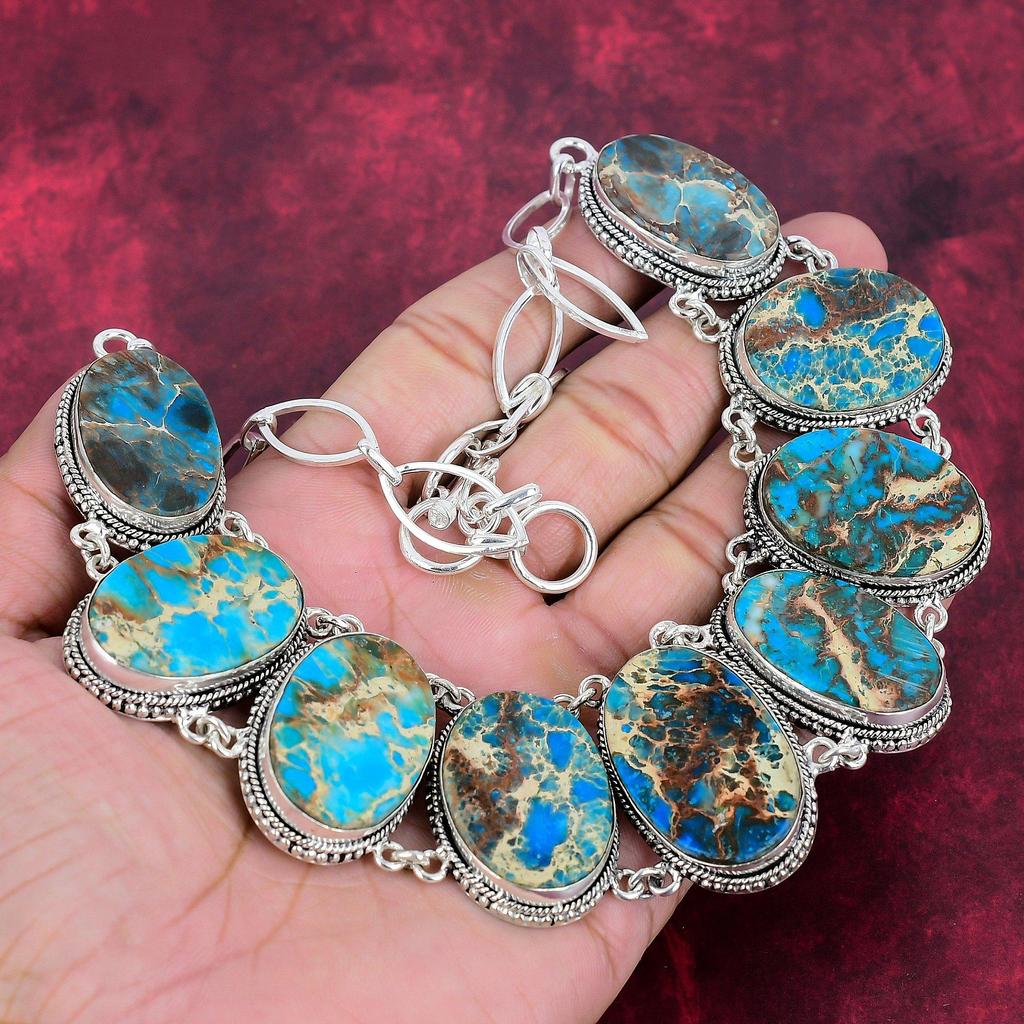 Ожерелье из синего морского осадка, ювелирные изделия из драгоценных камней, регулируемое ожерелье-цепочка из стерлингового серебра 925 пробы, подарок для женщин, ожерелье ручной работы