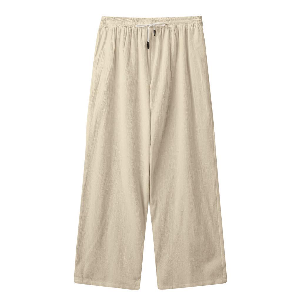 Мужские модные брюки в льняном стиле, свободные повседневные дышащие уличные летние однотонные спортивные костюмы