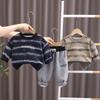Комплект из 2 предметов с длинным рукавом для мальчиков 0-5 лет, Детский полосатый худи с круглым вырезом + длинные брюки, Повседневная одежда для мальчиков