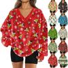 Women's Fashionable V-neck Christmas Printed Long Sleeved Casual Pullover Plush Warm Pocket Sweatshirt Top