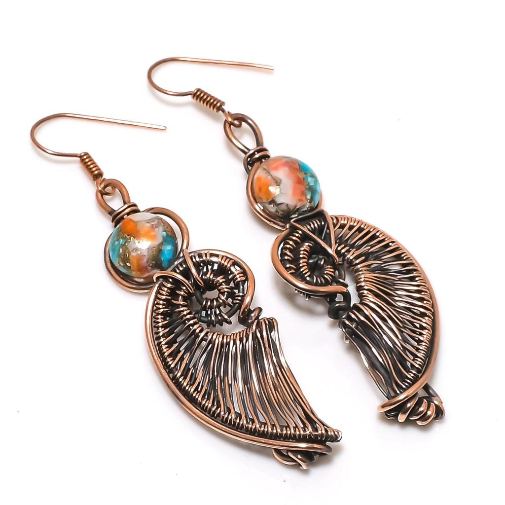 Spiny Oyster Earrings, 999 Copper Wire Wrapped Jewelry, Gemstone Earrings, Gift For Her Handmade Dainty Jewelry