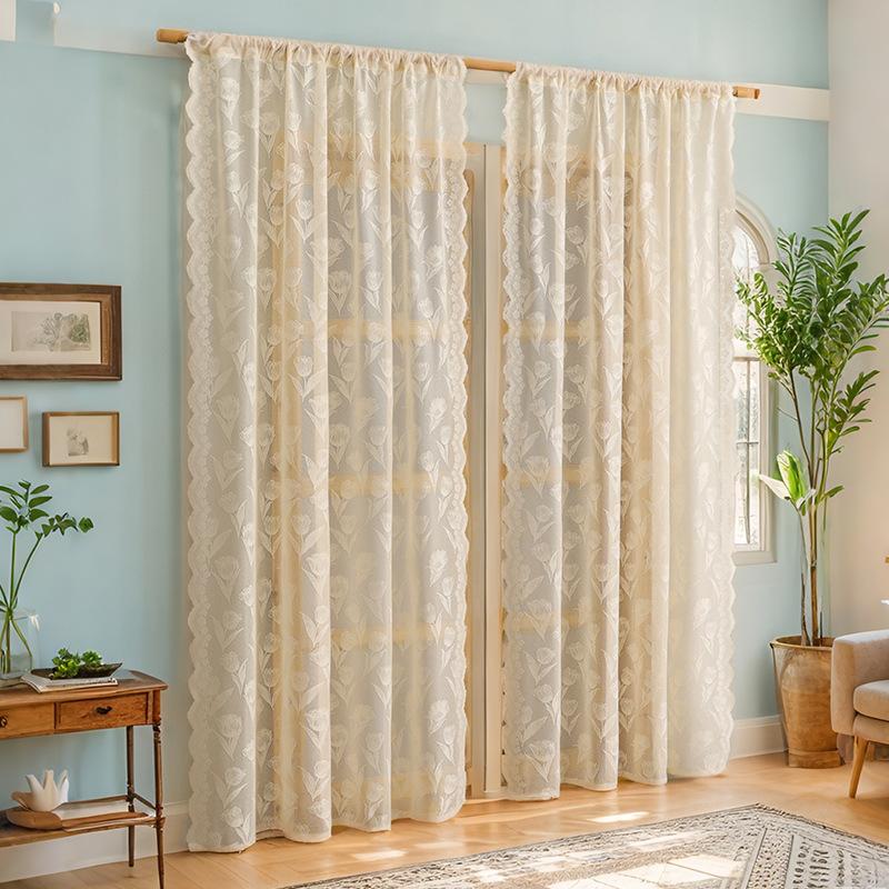 1 шт. Элегантная цветочная кружевная занавеска - полупрозрачная белая сетка, светофильтрация и воздушный дизайн для патио, детской комнаты, декора гостиной