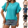 Women's Fashionable Solid Color Round Neck Ruffled Pullover Short Sleeved T-shirt Top