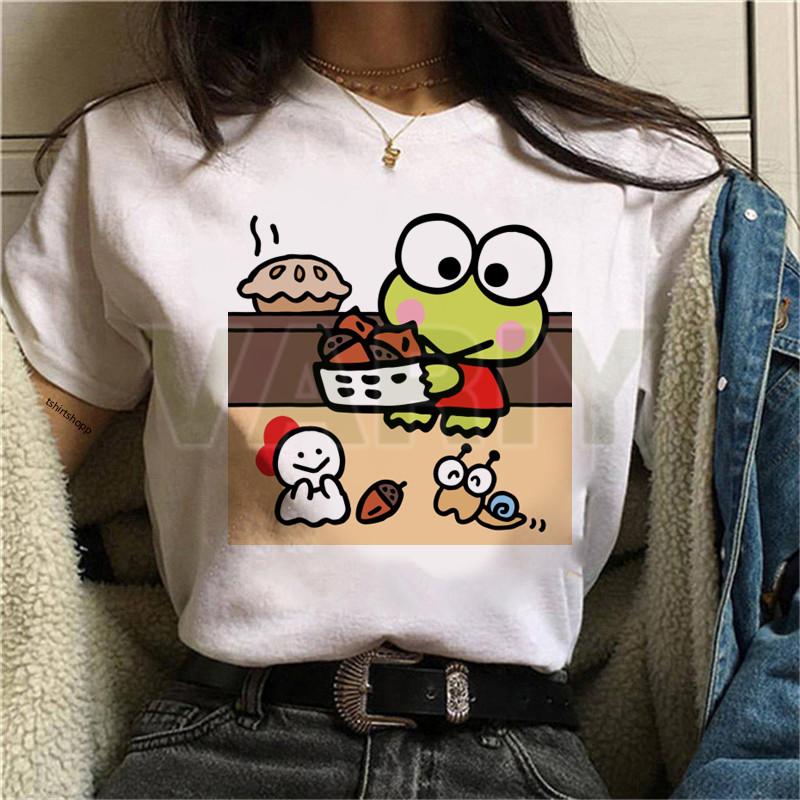 Женская футболка в стиле ретро Keroppi Gudetama Take A Bath Printed Top Корейская женская футболка с короткими рукавами и круглым вырезом, подходящая для повседневного ношения