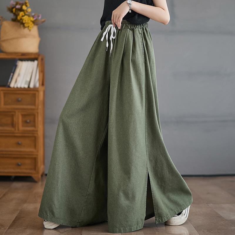 Dimanaf 2024 Summer Plus Size Women Long Pants Trousers Loose Wide Leg Pants Casual Solid Vintage Large Size Casual Pants