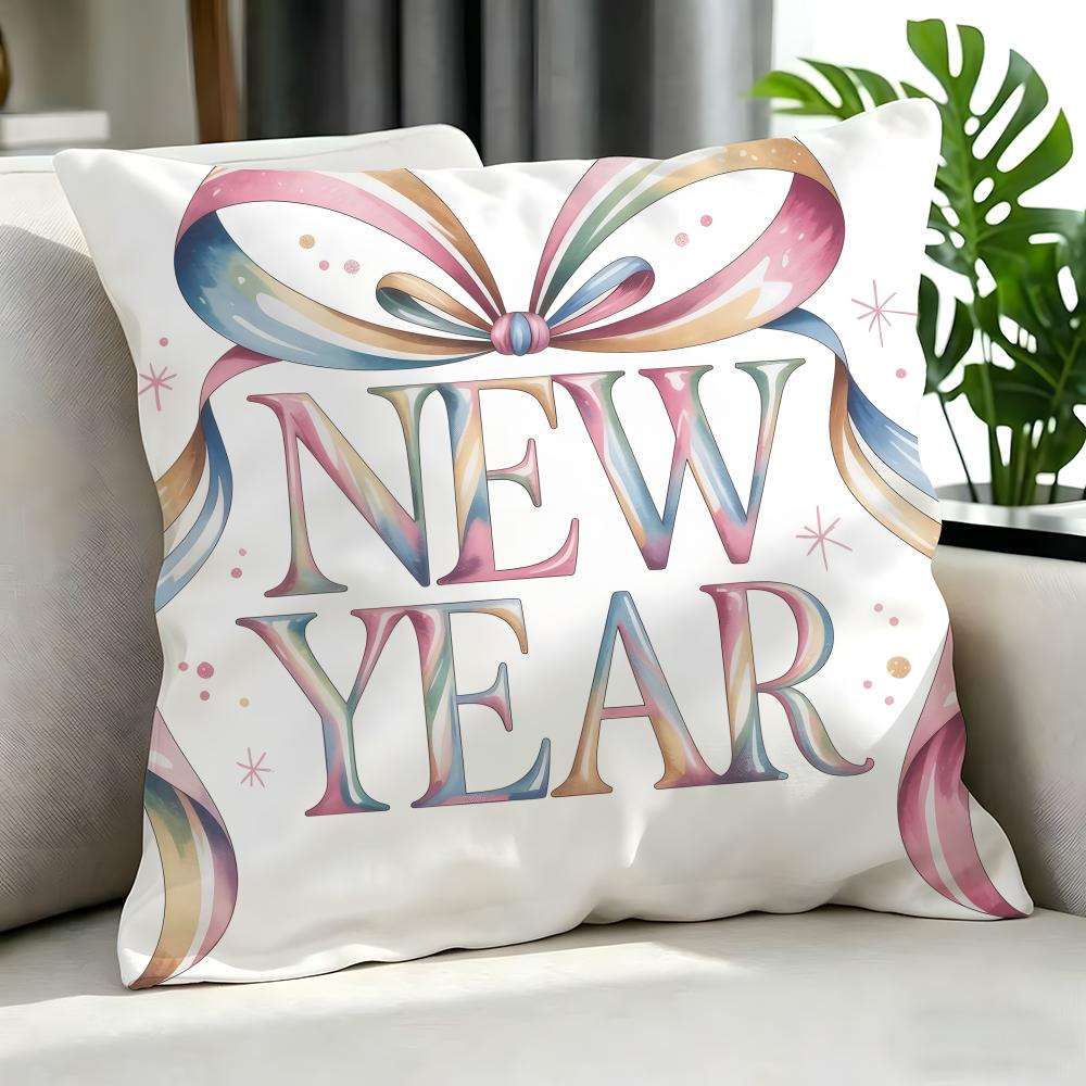 Holiday New Year'S Day Cushion Cover Cushion Cover Set 4Pcs 50X50 45X45 40X40 Pillowcase Decorative Sofa Home Decor