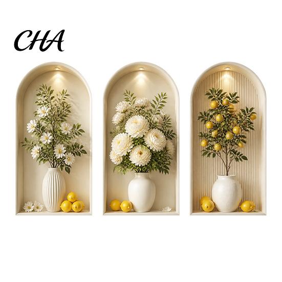 Minimalist Wall Stickers for Hallway 3Pcs Arched Flower Stickers, Boho Style Floral Plant Decals, Self Adhesive PVC Peel And Stick Wallpaper