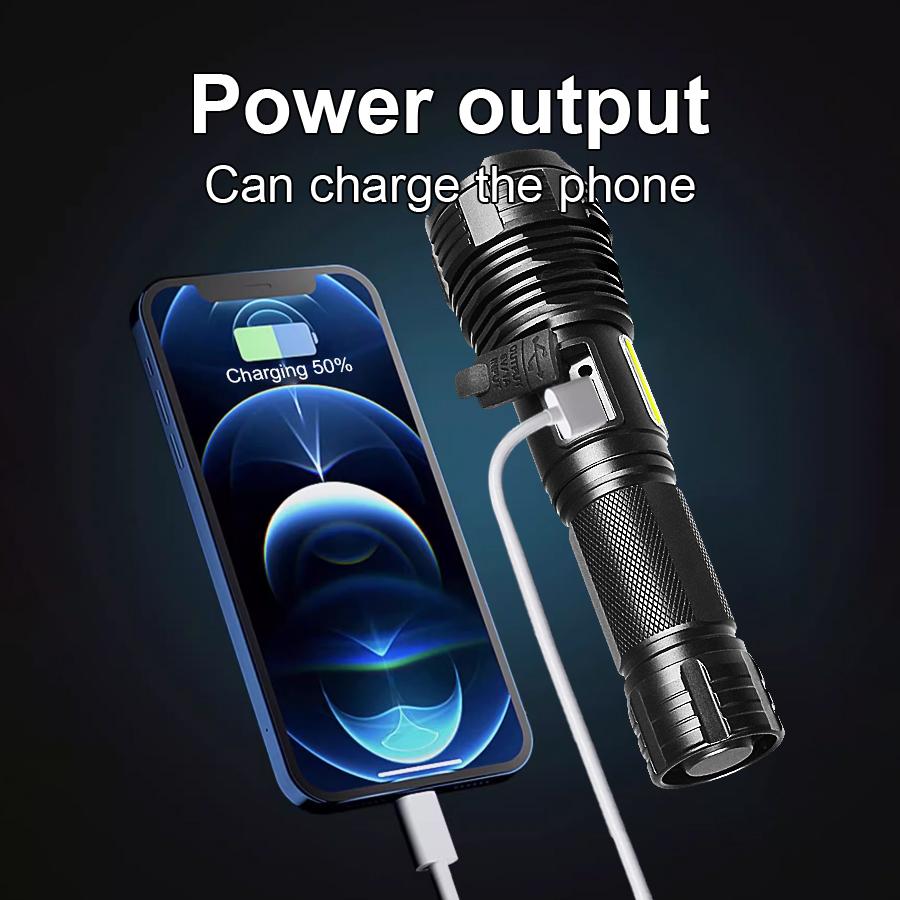 НОВЫЙ мощный светодиодный фонарь 5000 мАч, фонарик COB, перезаряжаемый фонарик для кемпинга, рыбалки, аварийный фонарь