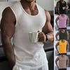 Summer Men's Sleeveless Wide Shoulder Knitted Stripe Fitness Sports Leisure Fit Tank Top