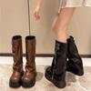New Spring Retro Trend Minimalist Women Thick Soled Height Increasing Shoes Women Fashionable Versatile Knee High Heels Boots