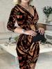 Осень Зима Женские Платья Геометрический Узор Облегающее Платье с Рукавом 7/8 Мини-платье