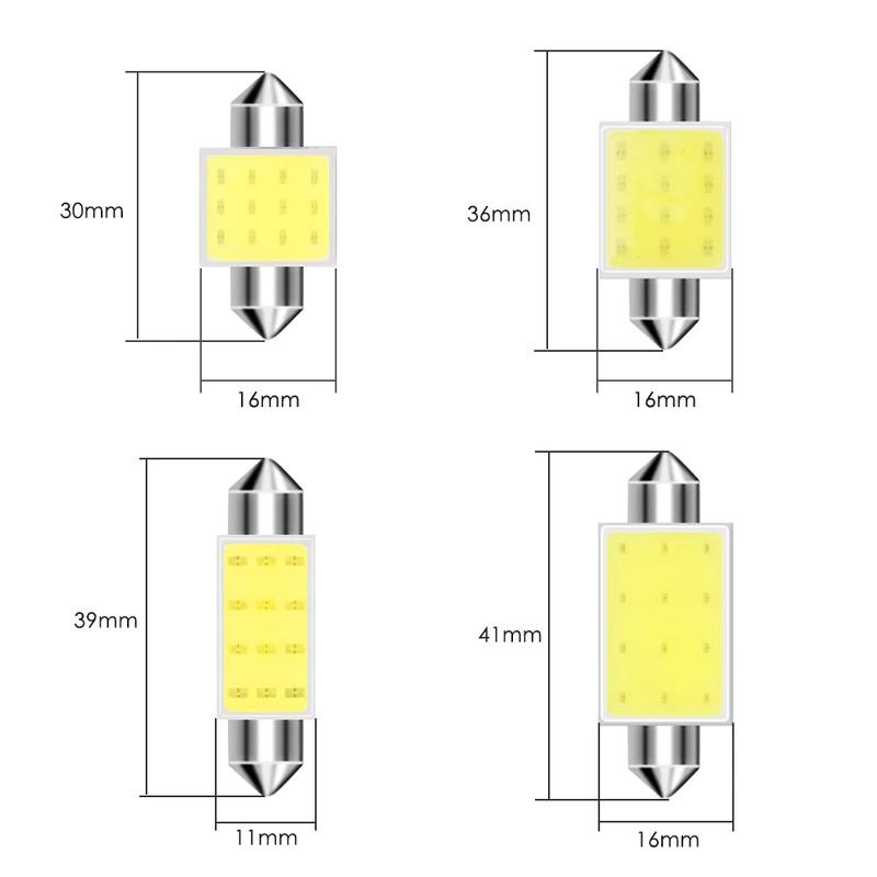 10-40Pcs White COB C5W LED Bulbs 12V 24V Car Auto Festoon Dome Interior LED Lights Lamp Roof Reading Bulb 31mm 36mm 39mm 41mm Bulbs 7