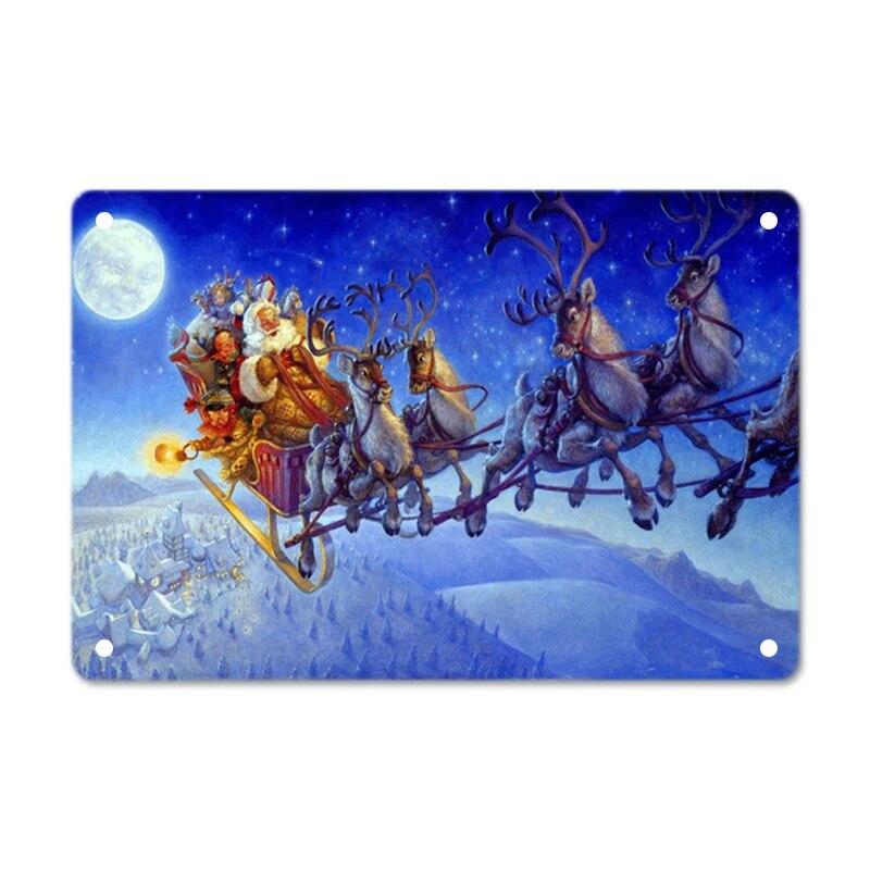 Merry Christmas Posters Tin Sign Cute Snowman and Santa Claus Metal Plaque Wall Art Decor Christmas Gift