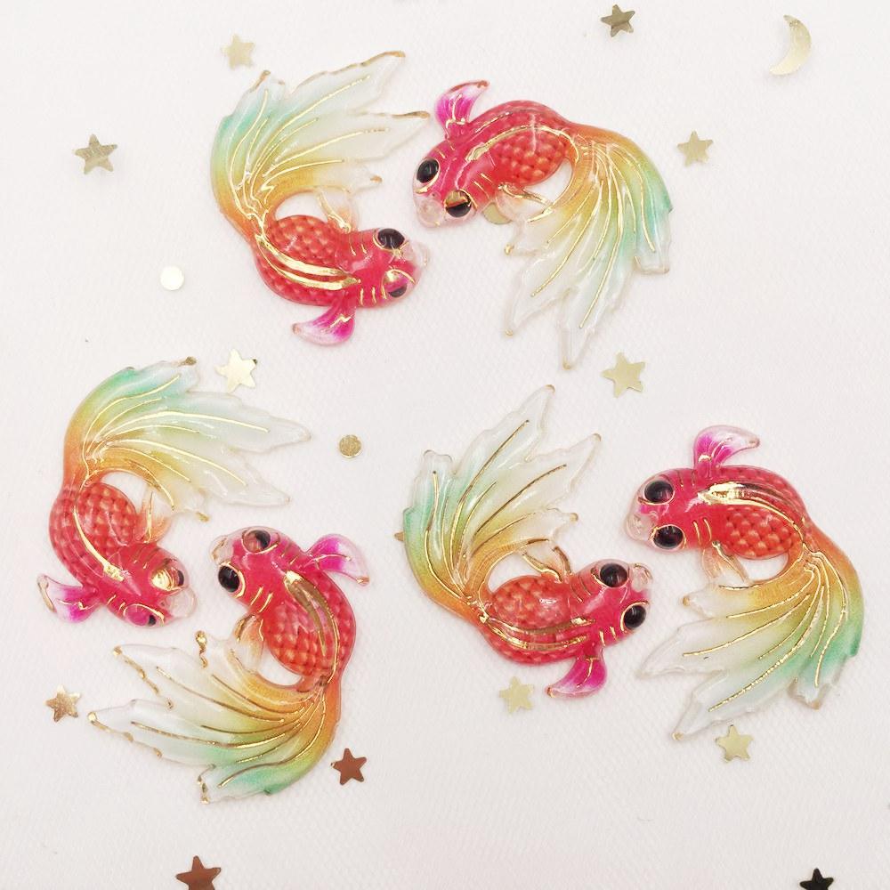 8 шт., блестящие цветные пуговицы в виде золотой рыбки из смолы, пуговицы с плоской задней частью, стразы для скрапбукинга, 1 отверстие, свадебная аппликация, украшения для рукоделия, ремесло