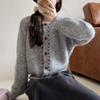 New Autumn and Winter Korean High-end Hand-stitched Round Neck Knitted Cardigan Design Sweater Jacket for Women