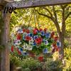 Decorative Flower Basket Artificial Hanging with for Outdoors, 4th of July Patriotic Faux Violet Flowers Flowers, UV Resistant Fake Plants
