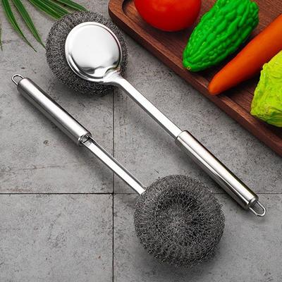 Щетка для мытья кастрюль из нержавеющей стали, Щетка для чистки с длинной ручкой, Подвесная щетка для дезинфекции кухни, Бытовая щетка-шарик из стальной проволоки, Щетка для мытья посуды