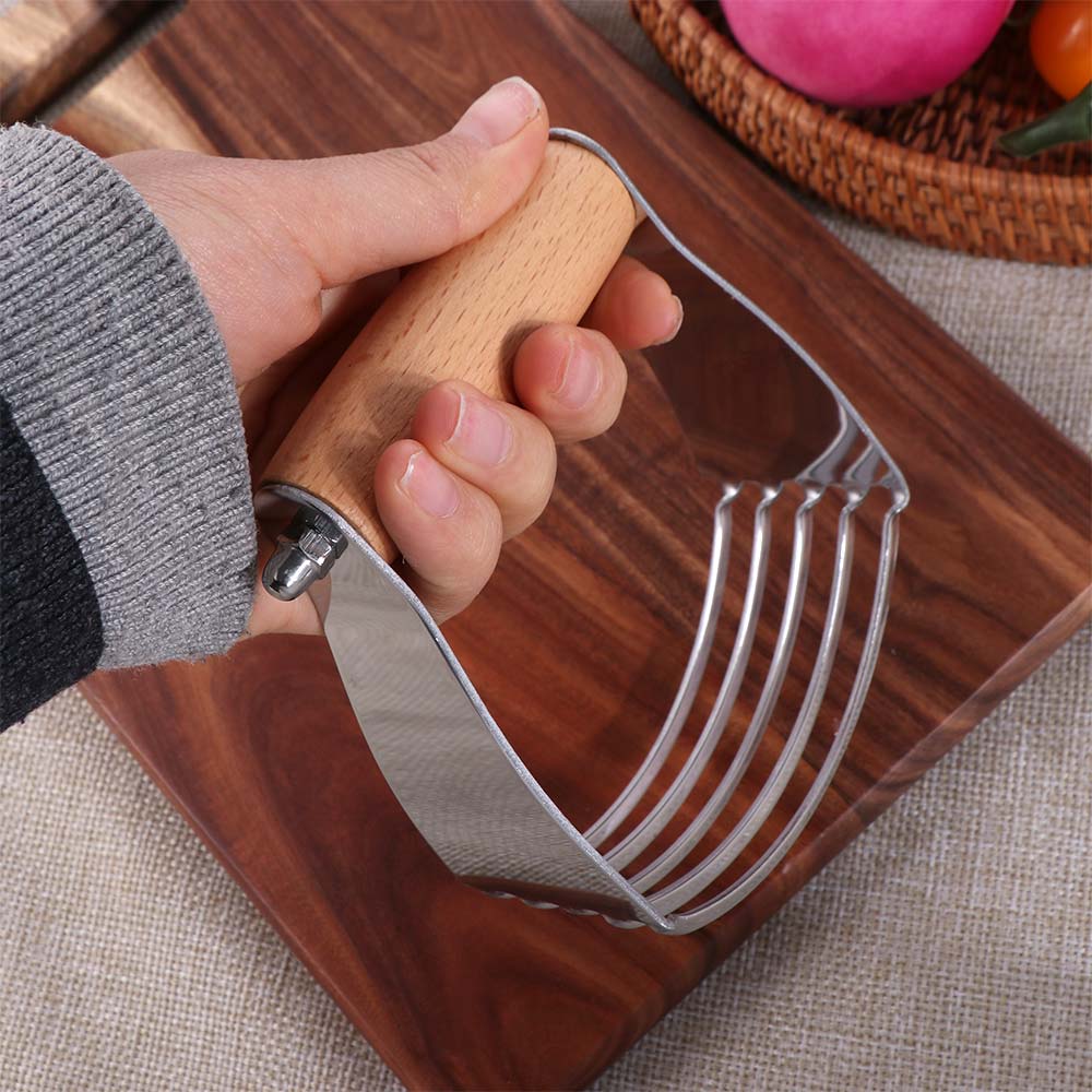 Stainless Steel Butter Churner Wood Handle Dough Mixer Egg Beater Flour Cutter Cream