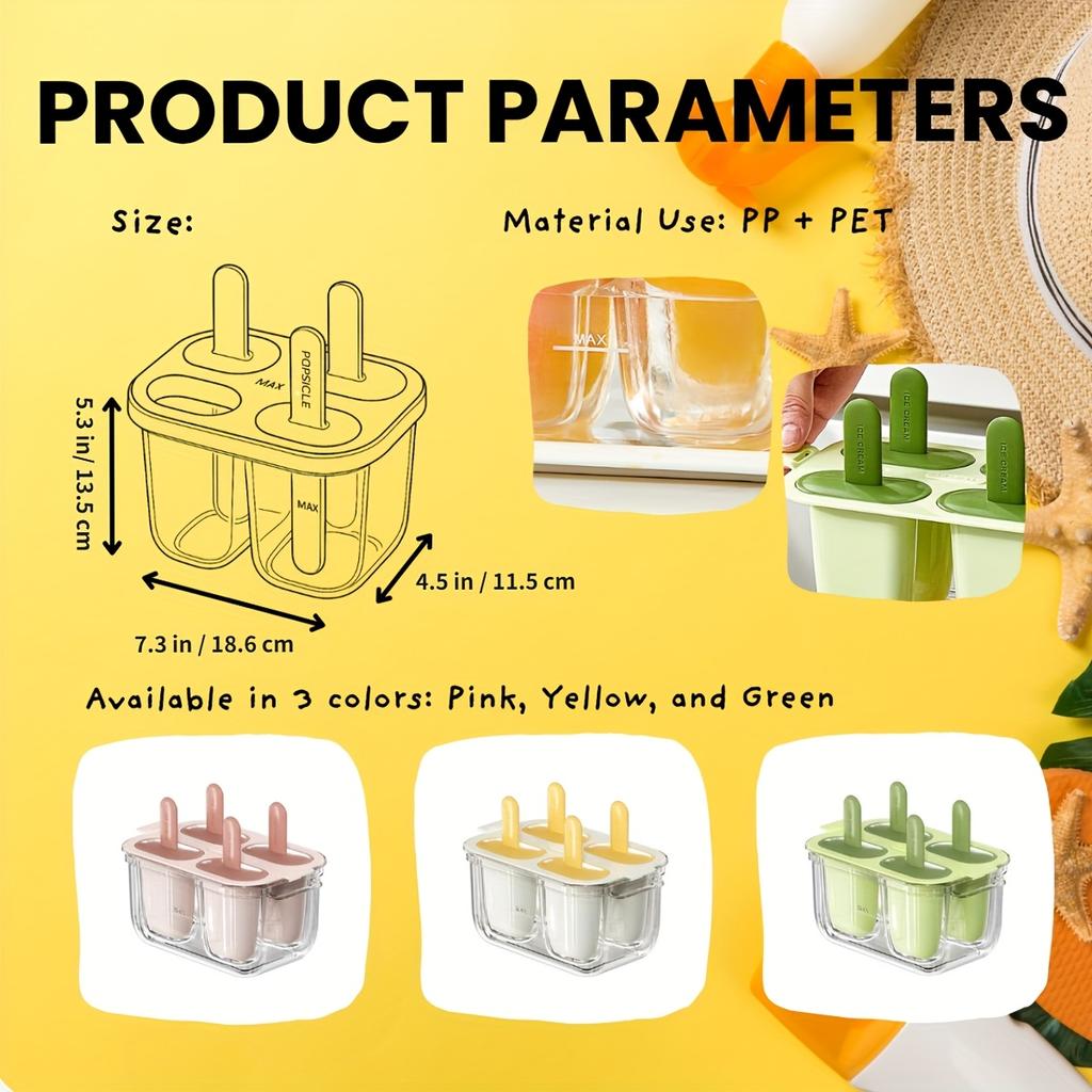 1pc Easy-Release Popsicle Maker-4Leak-Proof Molds for Juice/Fruit.BPA-Free,transparent,warm water release.Homemade popsicle tool