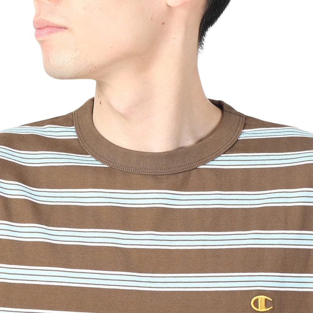 Короткая круглая одноточечная кайма с коротким рукавом коричневая [Champion] футболка, рукав, горловина, 100% хлопок, вышивка, логотип, футболка, мужская повседневная, C3-Z332