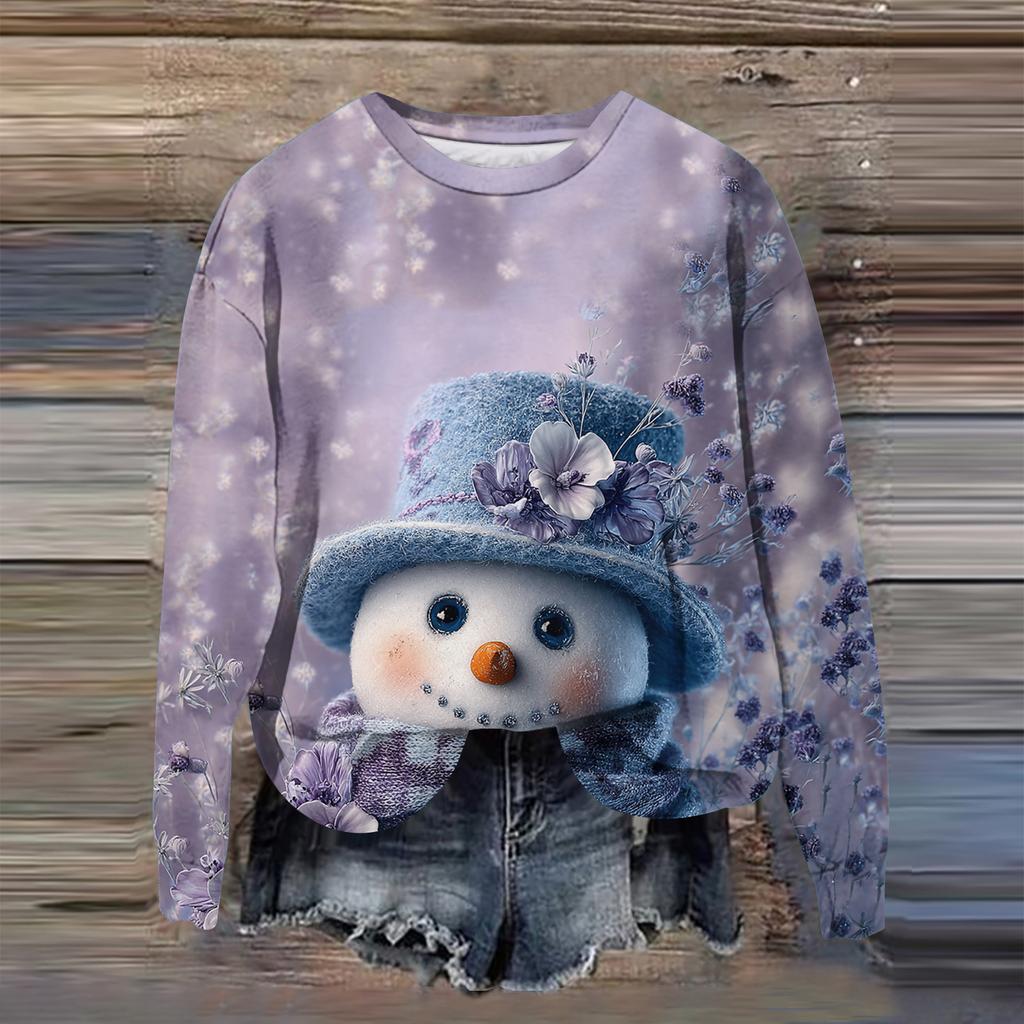 Women's Fashion Printed Long Sleeve Loose Round Neck Sweatshirt Top Fall