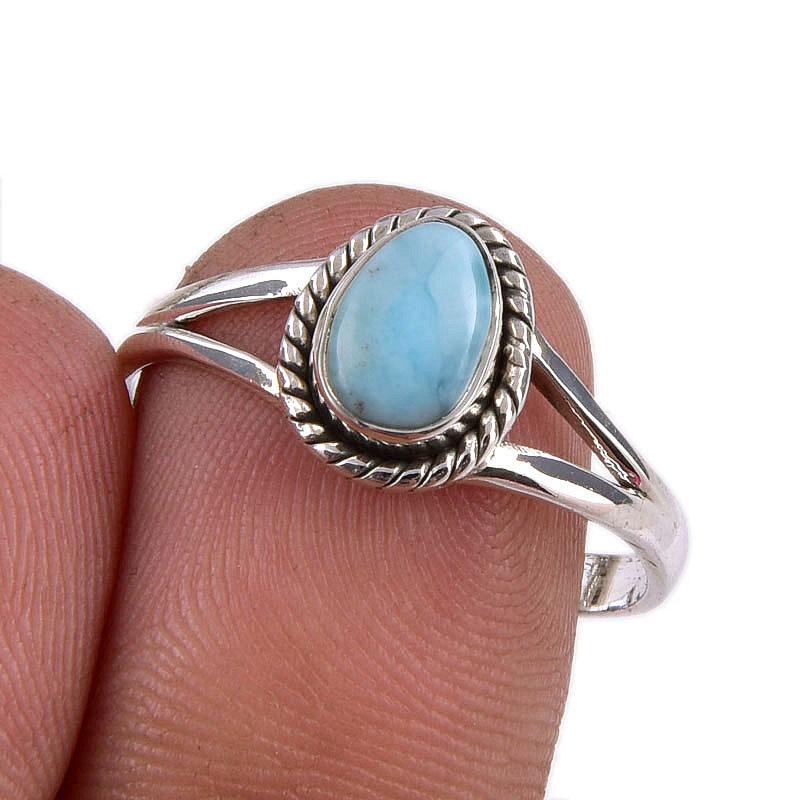 Natural Republic Larimar Gemstone Handmade 925 Sterling Silver Ring Size 9 O1e83