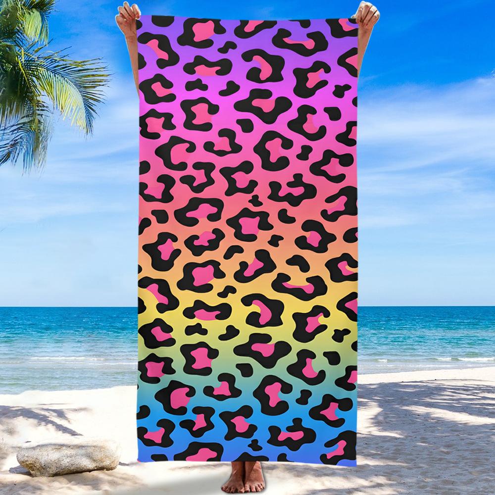Charming Leopard Print Microfiber Beach Towel Summer Sun Protection Shawl Large Absorbent Bath Towel for Outdoor Swimming
