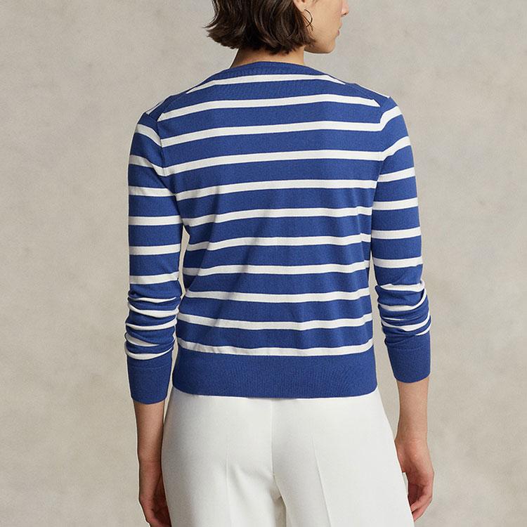 Polo Ralph Lauren Ss23 вышитый логотип в полоску длинный рукав вязаный свитер женский свитер синий WMPOSWENC020614-400