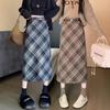 Классическая клетчатая трикотажная юбка миди А-силуэта с высокой посадкой, Осень/Весна, женская одежда.