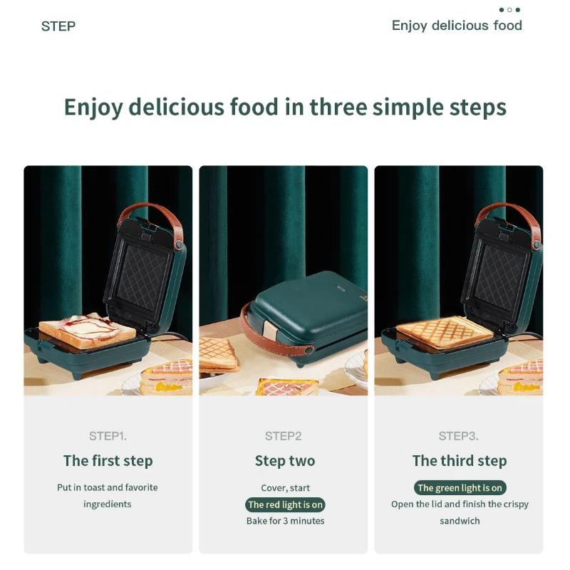 Electric Sandwich Maker Breakfast Machine 3 Mins Fast Breakfast Waffle Maker Toaster Baking Tools Kitchen