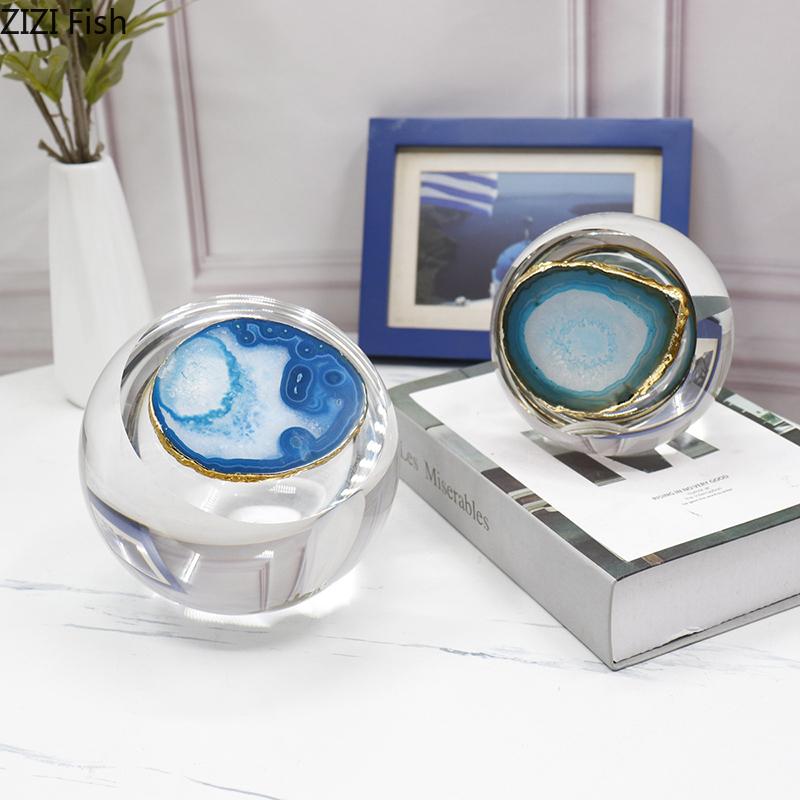Agate Decorative Crystal Ball Modern Crafts Desk Decoration Geometric Artwork Crystal Ball Ornaments Room Aesthetic Decor